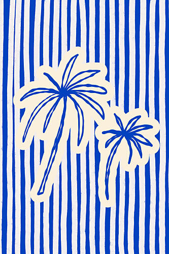 Blue Striped Palms Art Print