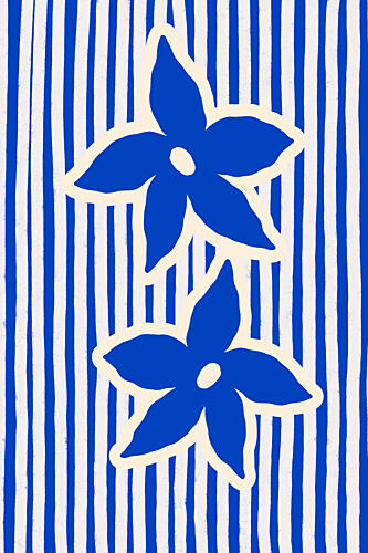 Vibrant Blue Floral Stripes Art Print