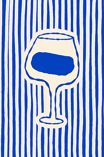 Blue Striped Wine Glass Art Print