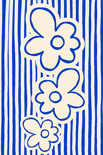 Blue Striped Flowers Art Print