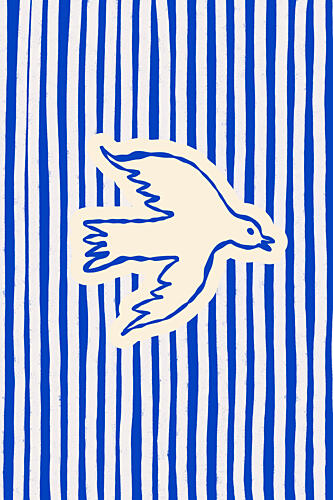 White Bird Blue Stripes Art Print
