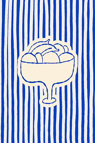 Blue Striped Fruit Bowl Art Print