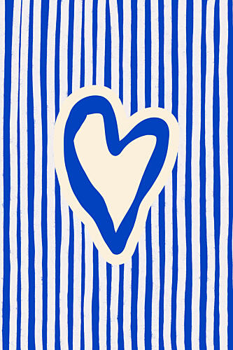Blue Heart on Stripes Art Print by Treechild