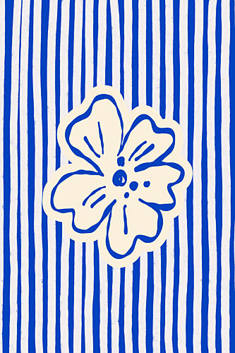 Classic Blue Striped Flower Art Print by Treechild