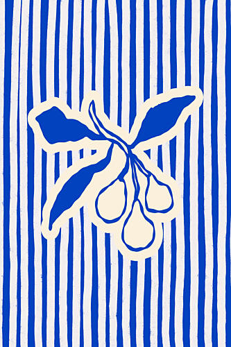 Blue Striped Fruit Branch Art Print