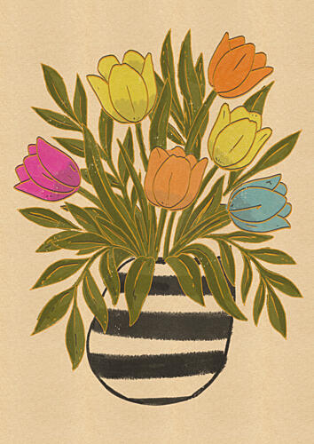 Colorful Tulips in Vase Art Print by Nicholas