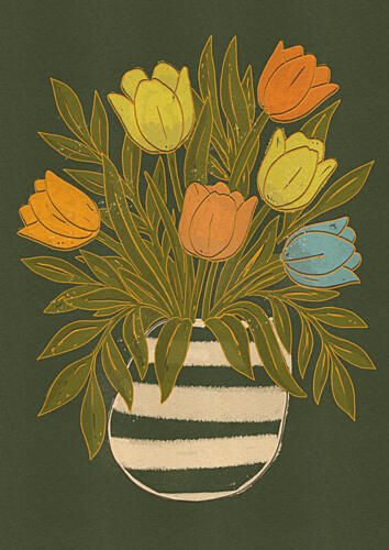 Colorful Tulips in Vase Art Print by Nicholas