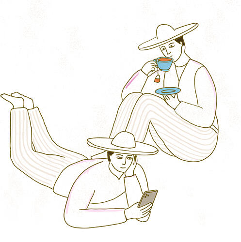 Relaxed Tea and Phone Art Print by Nicholas