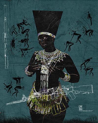 African Queen with Weapons Art Print by Mathabela Madiela