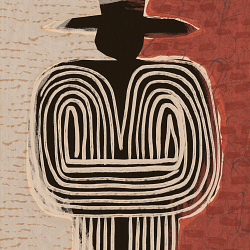 Tribal Figure with Hat Geometric Print