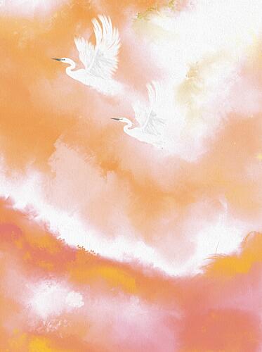 Egrets in Dreamy Sky Art Print by Josie George