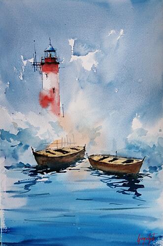 Serene Lighthouse Waters Art Print by Giorgio Gosti