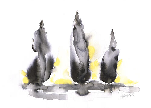 Trees in Yellow Light Art Print