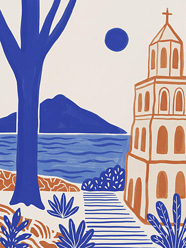 Blue Mediterranean Tower Art Print