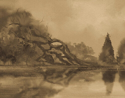 Misty Forest Reflections Art Print