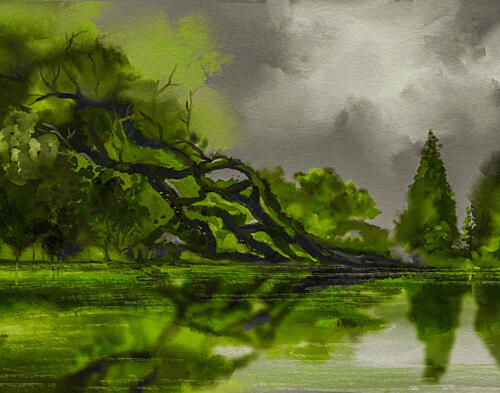 Gnarled Tree Lake Art Print by Josie George