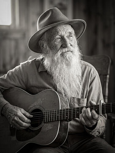 Wise Man Playing Guitar Art Print
