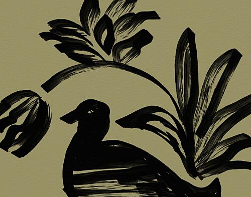 Brushstroke Bird and Botanicals Art Print by Josie George