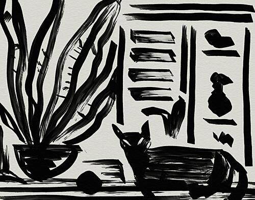 Abstract Black Cat Plant Art Print by David George