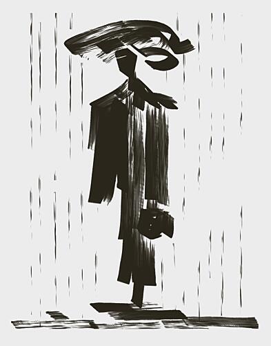 Noir Man Rainy Street Art Print by Josie George