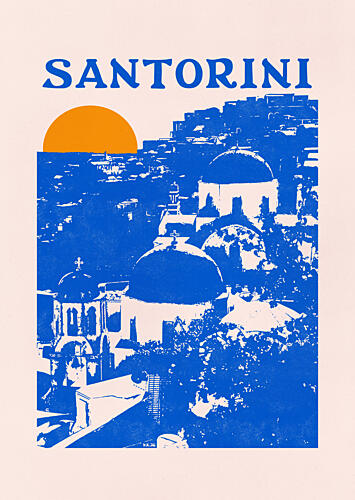 Santorini Blue Domes Sunset Européen reproduction