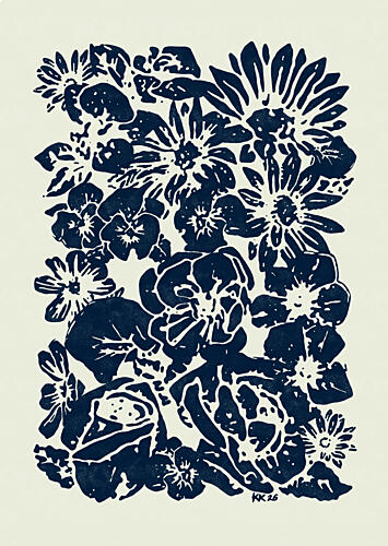 Indigo Floral Arrangement Art Print