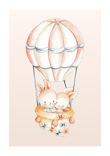 Bunnies in Hot Air Balloon Art Print by Saskia Michele