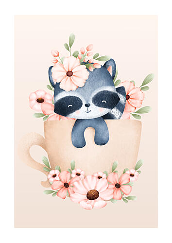 Cute Raccoon Teacup Art Print by Saskia Michele