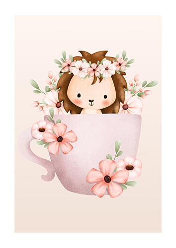 Baby Hedgehog Floral Teacup Art Print by Saskia Michele