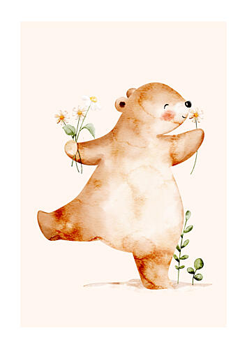 Happy Bear Daisy Dance Art Print by Saskia Michele
