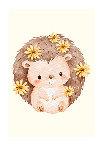 Sweet Hedgehog and Blooms Art Print by Saskia Michele