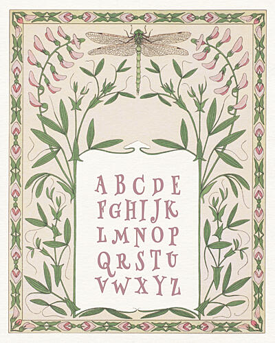 Dragonfly Floral Alphabet Art Print by Wild Violets