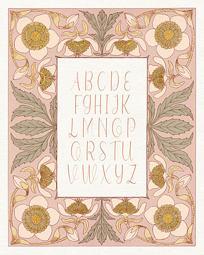 Floral Alphabet Border Art Print by Wild Violets