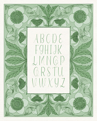 Botanical Alphabet Script Art Print by Wild Violets