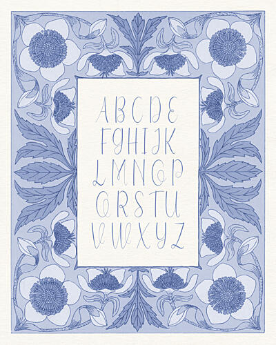 Blue Floral Alphabet Art Print by Wild Violets