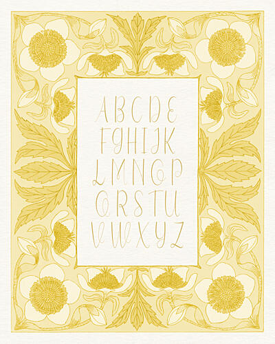 Golden Floral Alphabet Doré reproduction