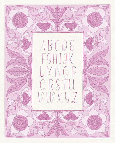 Pink Floral Alphabet Art Print by Wild Violets
