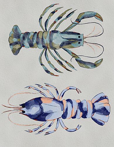 Blue Lobsters Watercolor Art Print by Nikita Jariwala