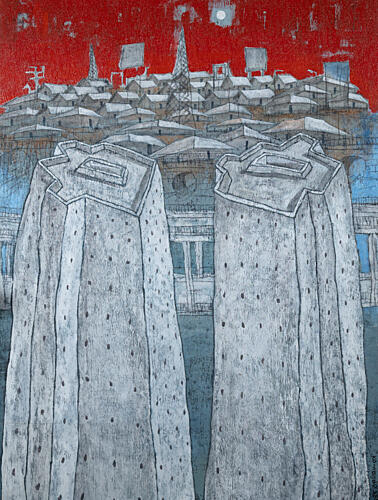 Twin Robes Red Sky Art Print by James Kamande