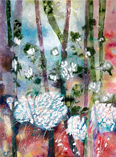 Painterly Forest Blooms Art Print by Poovi Art
