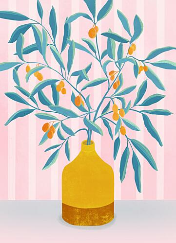 Orange Berries in Vase Art Print