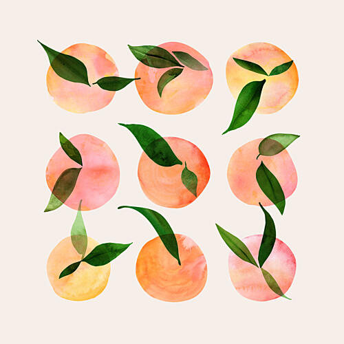 Watercolor Peaches and Leaves Art Print