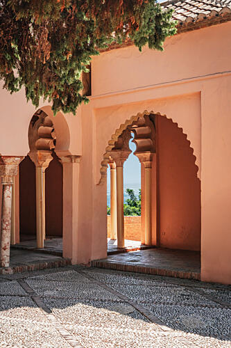 Sunny Courtyard Arches Art Print by Aimee Giles