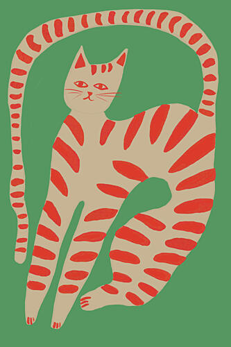 Striped Cat Stretching Animaux reproduction