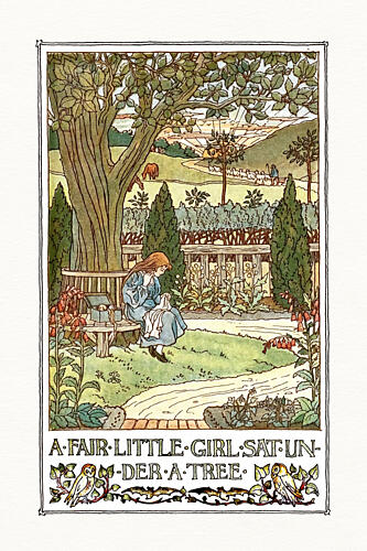 Girl Sewing under Tree Art Print by Wild Violets
