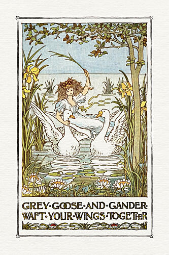 Fairy Tale Goose Ride Art Print by Wild Violets