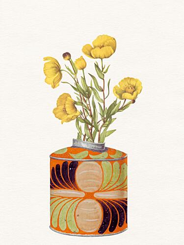 Yellow Flowers Orange Vase Art Print