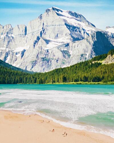 Majestic Mountain Lake Beach Plage reproduction