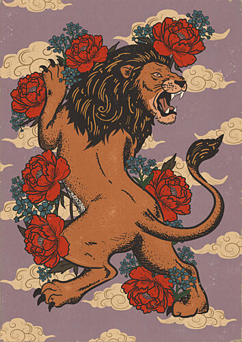 Roaring Floral Lion Art Print by Nicholas