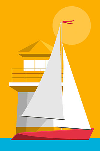 Summer Sailboat Lighthouse Minimaliste reproduction